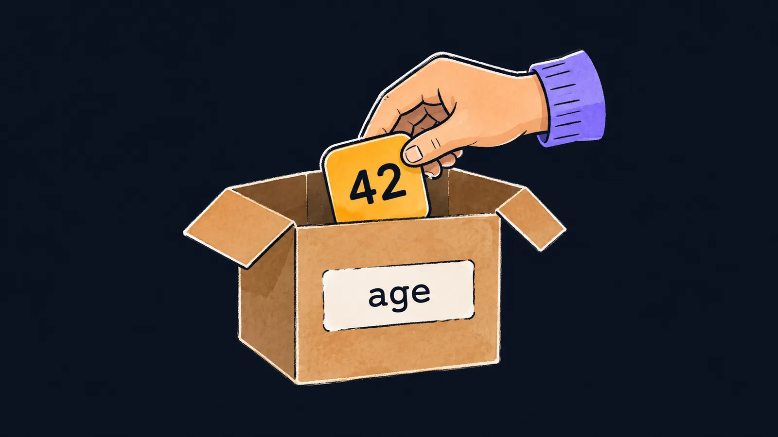A hand puts a tile 42 into a box labelled age