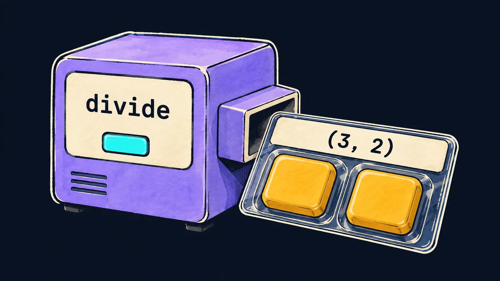 A machine divide puts out one sealed pack (3, 2) with two tiles inside