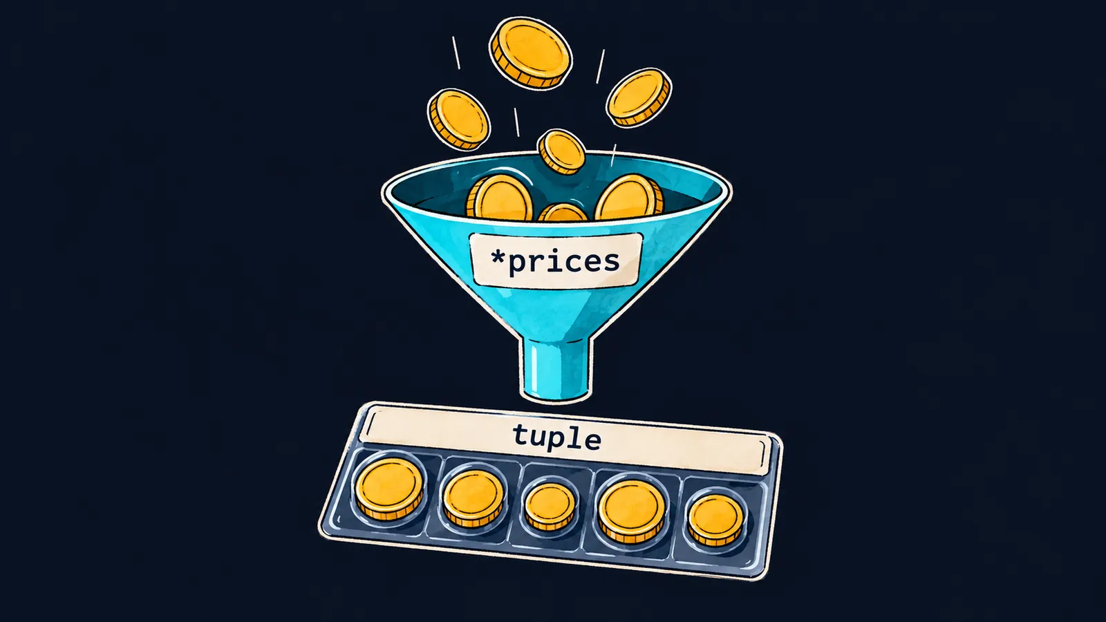 A funnel *prices gathers the coins, however many fall, into one pack tuple